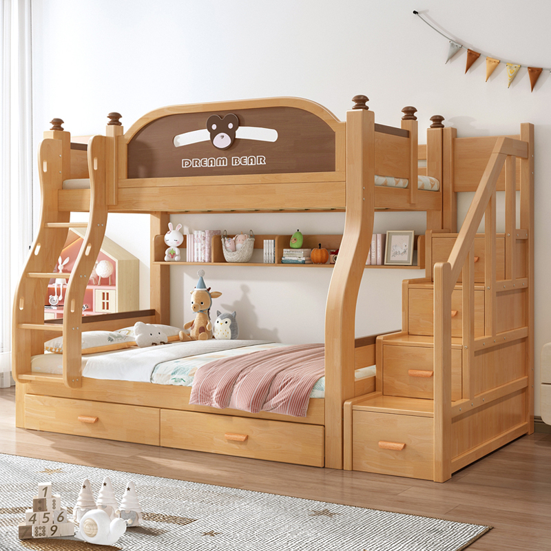 百冠环球实木上下床儿童床男孩女孩双层床橡胶木上下铺子母高低床