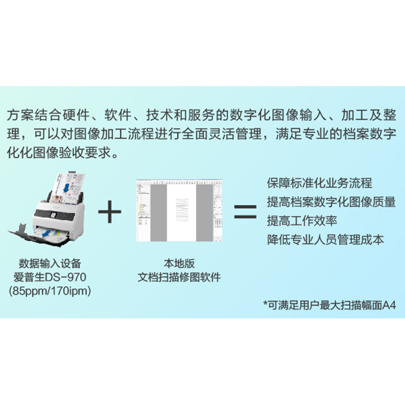 档案馆 档案数字化加工 文档扫描 图像加工 解决方案 (硬件配套 爱普生(EPSON) DS-970 扫描仪)