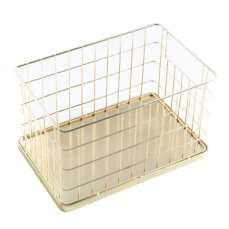 北欧ins风镀金色铁艺收纳篮创意叠放置物筐化妆品杂物桌面整理篮