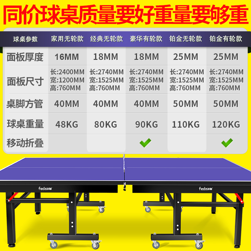 飞尔顿(FEIERDUN)乒乓球桌家用比赛乒乓球台可折叠式标准室内可移动案子