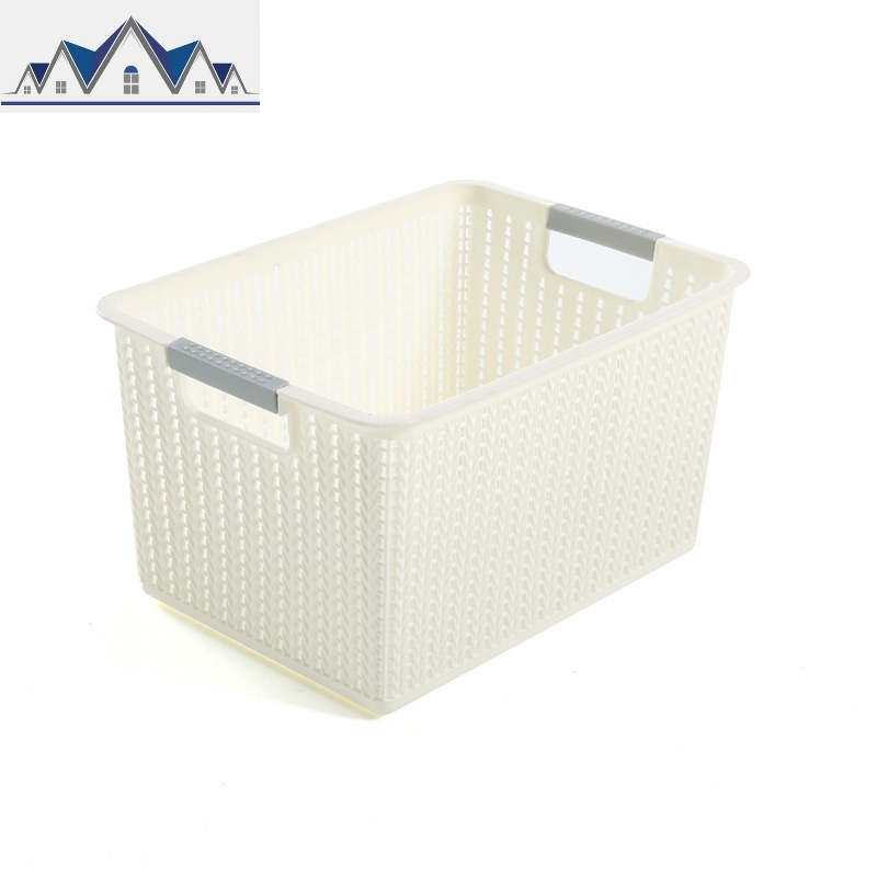 仿藤编桌面收纳篮塑料镂空收纳筐厨房零食杂物收纳盒浴室洗澡篮子 三维工匠 中号白色