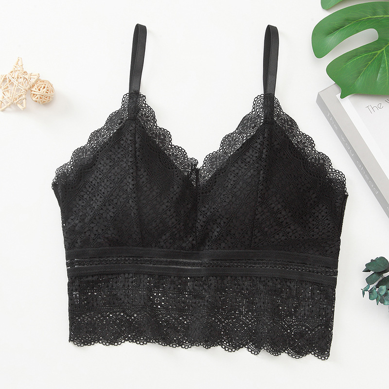 性感蕾丝镂空裹胸美背透气无钢圈内衣女抹胸吊带背心自带内杯