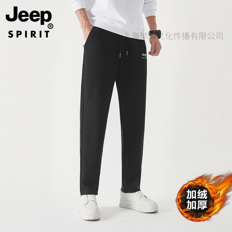 JEEP SPIRIT新款男士直筒束口中腰大码男裤针织运动裤弹力系带休闲裤