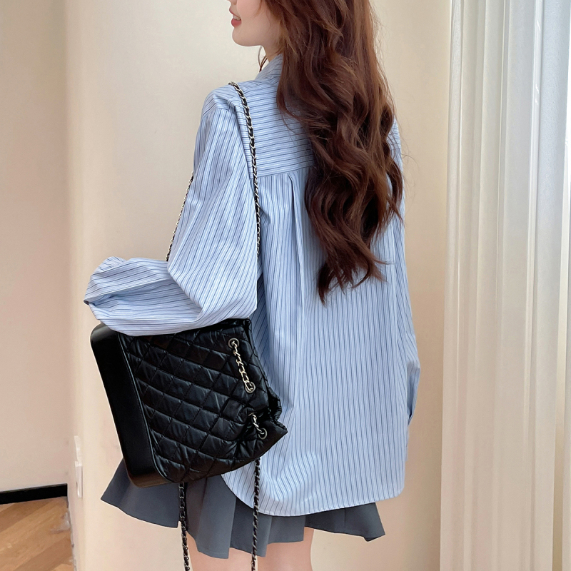 唐狮早秋新款女衬衫条纹休闲高级办公室女衬衫外套显瘦百搭d