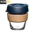 三维工匠澳洲防烫隔热软木单层钢化玻璃吸管随行咖啡外带打包杯 深蓝色Spruce/177毫
