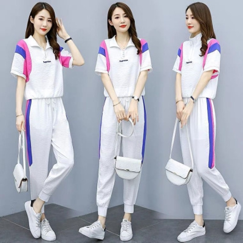运动休闲套装女年夏季新款女装时尚洋气减龄大码职业两件套裤