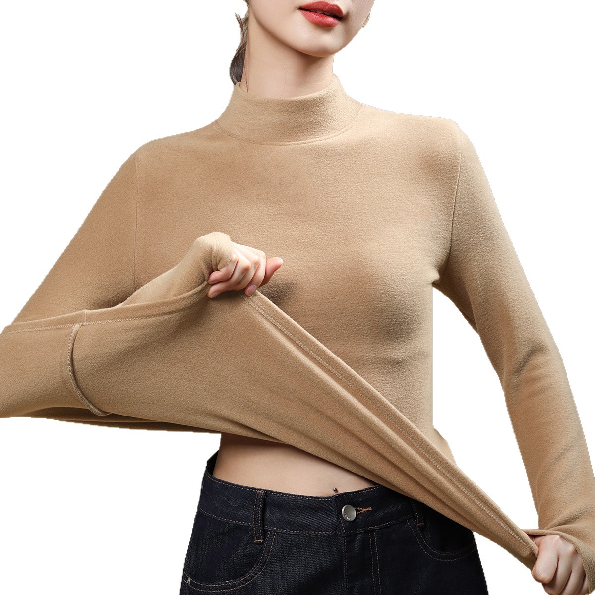 双面德绒打底衫女冬季加绒加厚2025新款洋气大码中领秋冬保暖内衣高清大图