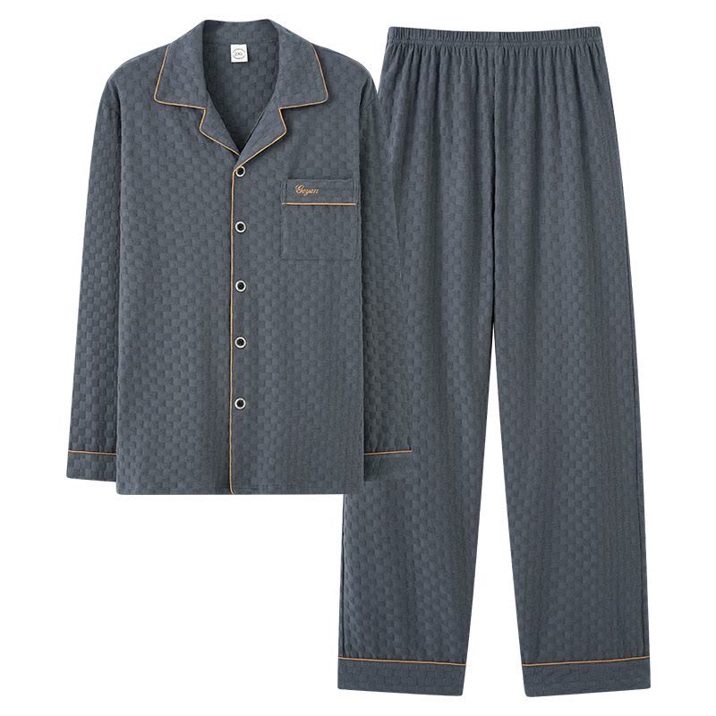 纯棉睡衣男士春秋款长袖男款家居服可外穿薄款高级感开衫大码套装图片