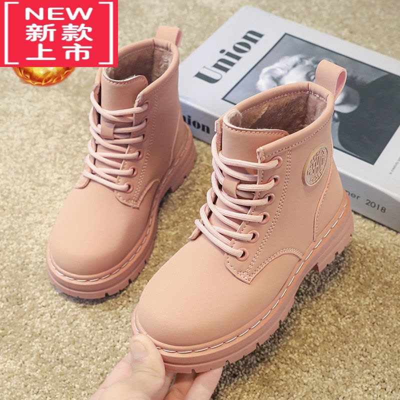 可莉允儿童马丁靴皮靴女款冬季加绒公主二棉鞋英伦风长筒靴洋气女童靴子图片