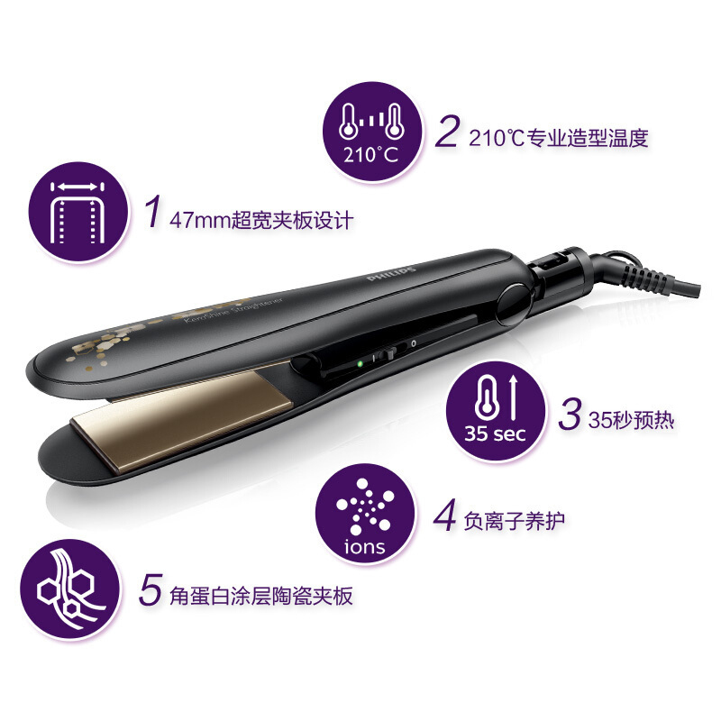 飞利浦(Philips) 美发器 HP8316 直发造型器 电夹板直卷两用 负离子恒温角蛋白陶瓷涂层 干发适用速热便携高清大图