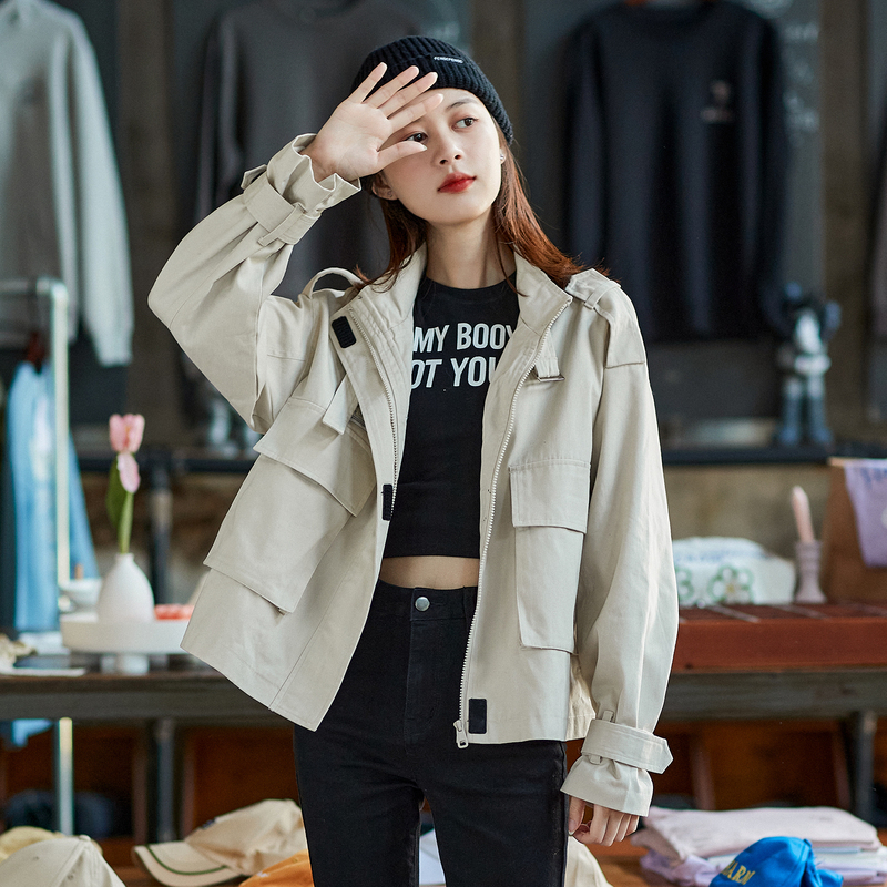 5折价128元唐狮春秋新款外套女宽松百搭ins潮酷宽松休闲韩版上衣薄款