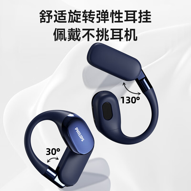 飞利浦(PHILIPS)蓝牙骨传导概念真无线挂耳式开放式不入耳夹式运动跑步长续航高端降噪通用TAT5739-黑色高清大图