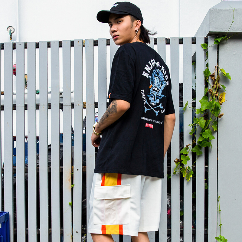 欧美街头嘻哈宽松潮流短袖T恤男趣味印花滑板复古半袖情侣装tee衫
