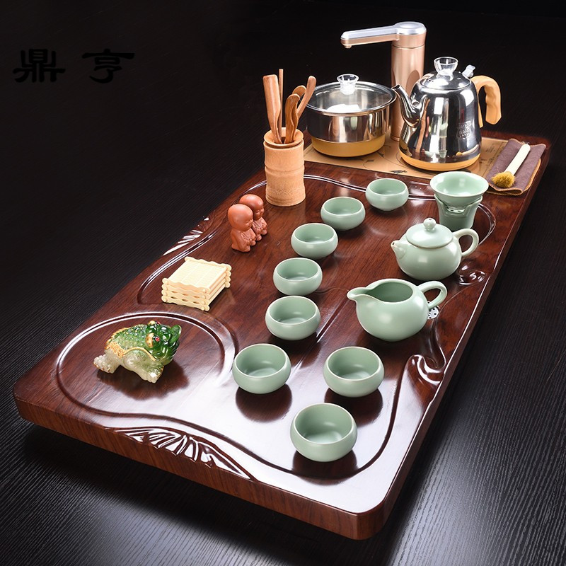鼎亨功夫茶具套装家用简约现代客厅整套全自动泡茶壶中式复古实木