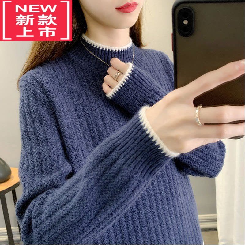 可莉允12女大童加厚毛衣女秋冬2022新款初中学生15女孩半高领针织打底衫图片