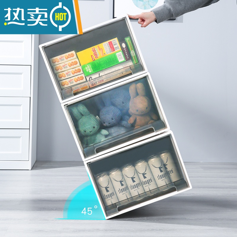 XIANCAI收纳箱抽屉式收纳盒透明塑料家用衣柜衣服衣物分层器整理储物柜高清大图