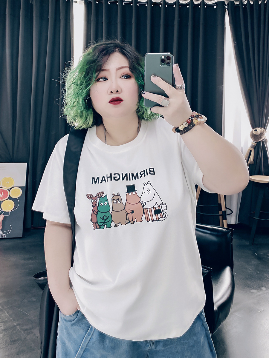 艳如飞韩版大码女装洋气夏装200斤胖mm240斤300斤宽松上衣新款短袖t恤