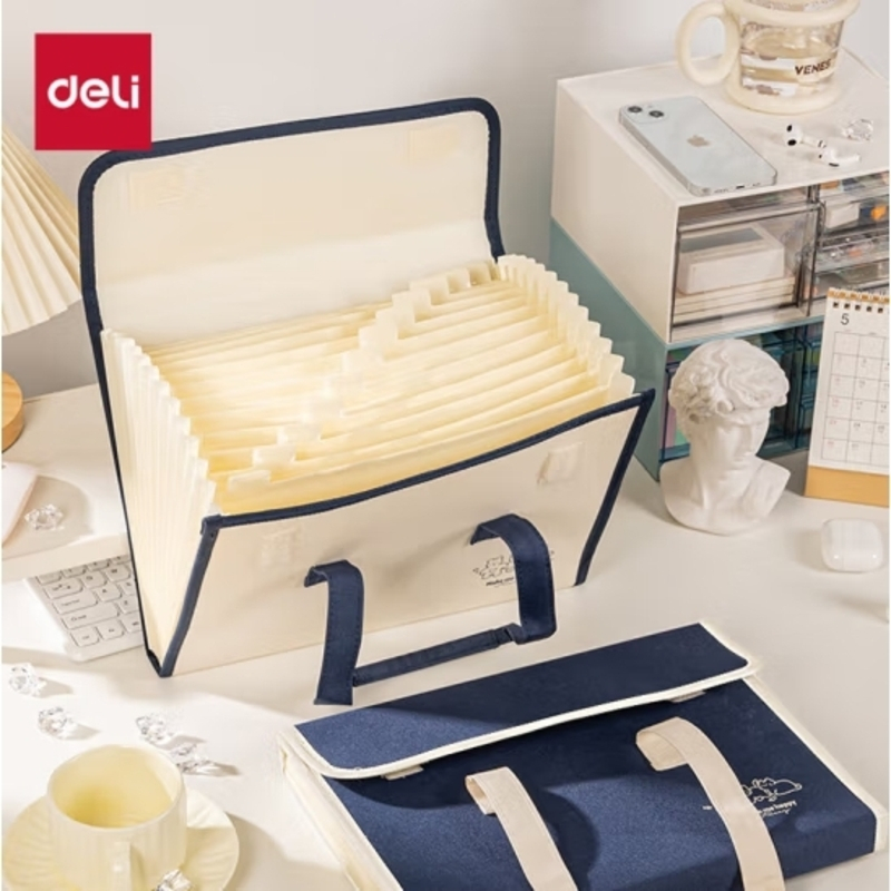 得力(deli)A4/13格横式布质风琴包 多层文件夹学生试卷收纳袋 办公文件袋手提包资料册 颜色随机 P51