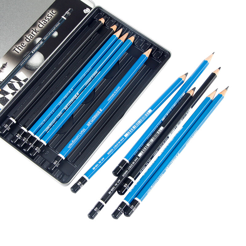 施德楼(STAEDTLER)素描铅笔套装100|100B绘图绘画素描铅笔铁盒装100G12 S1