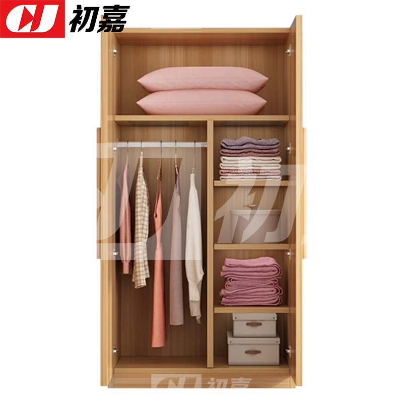 初嘉(CJ) 简约木质衣柜衣服收纳柜 浅胡桃色双门 800*500*1800