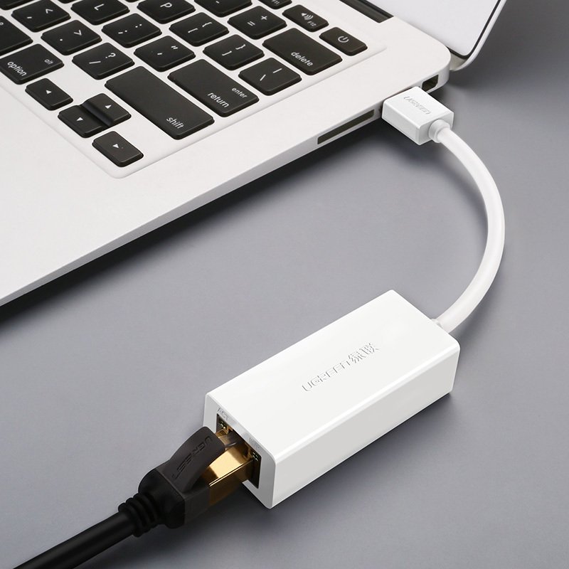 绿联 USB百兆有线网卡转RJ45网线连接器 苹果Mac笔记本电脑外置网口转换器以太网转接线 白