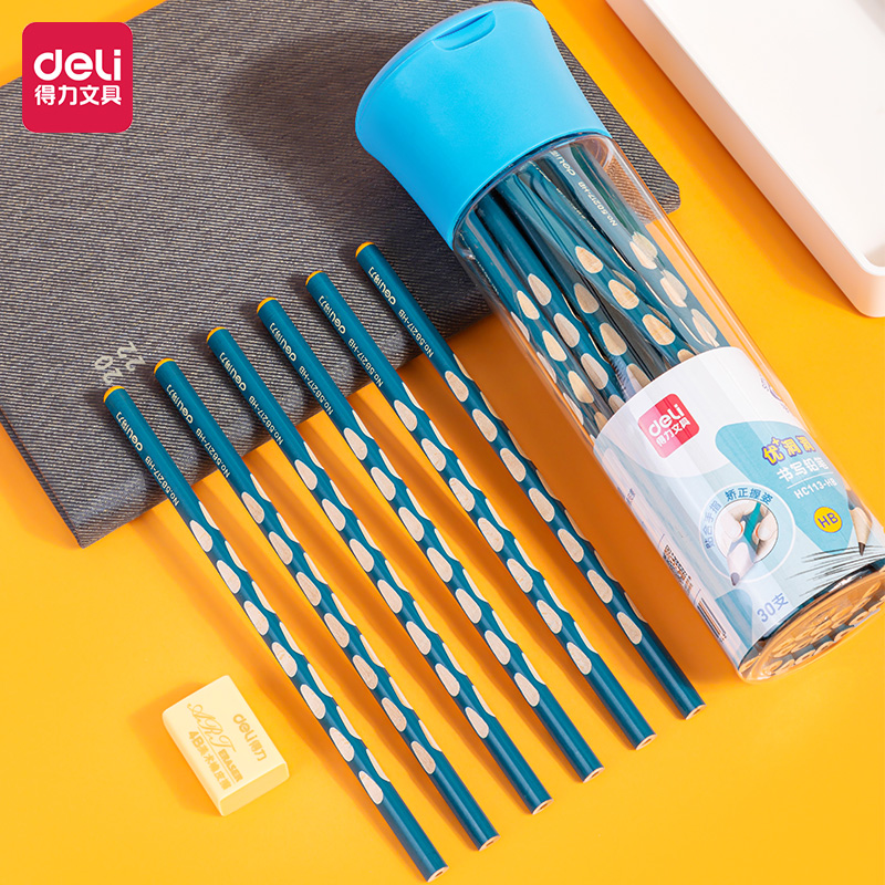 得力hc113-hb_优 洞洞系列桶装hb铅笔(孔雀蓝)(30支/桶)