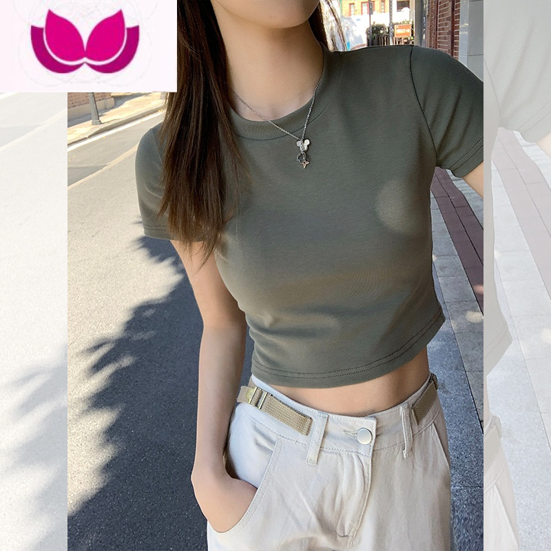 七斓宋小恩红色t恤女短袖短款紧身辣妹上衣夏季新款修身正肩体恤