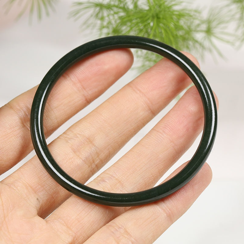 50mm51mm天然和田玉塔青圆镯女青玉细条手镯叮当镯墨绿玉石镯子送女友