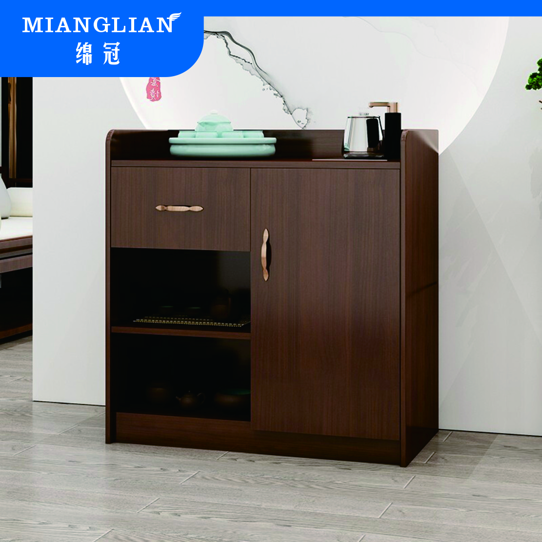 绵冠MIANGUAN办公室茶水柜可放水桶简约家用客厅酒店实木储物桶装饮水餐边柜二门 二门茶水柜（不含热水器具）