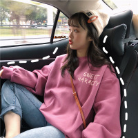 加绒加厚搞怪卡通卫衣韩版上衣圆领宽松打底衫学生情侣装外套女装 均码 玫红色