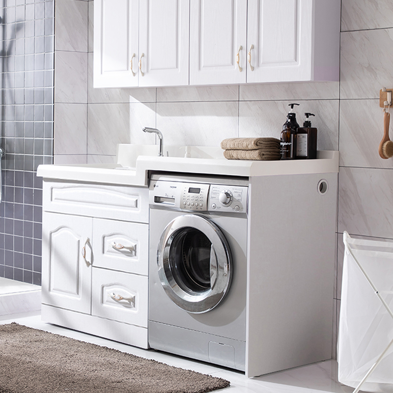 木质洗衣机一体柜子ciaa 阳台 组合高低洗衣池洗衣台浴室柜定制切角