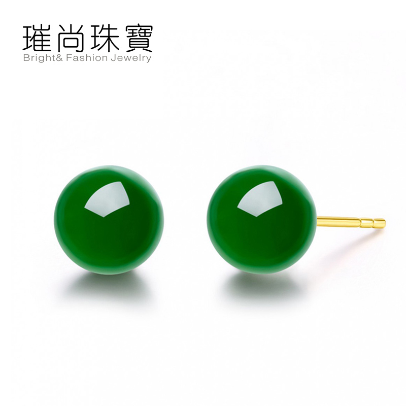 BF璀尚珠宝 小灯泡 S925银简约和田碧玉耳钉 BFZE0032