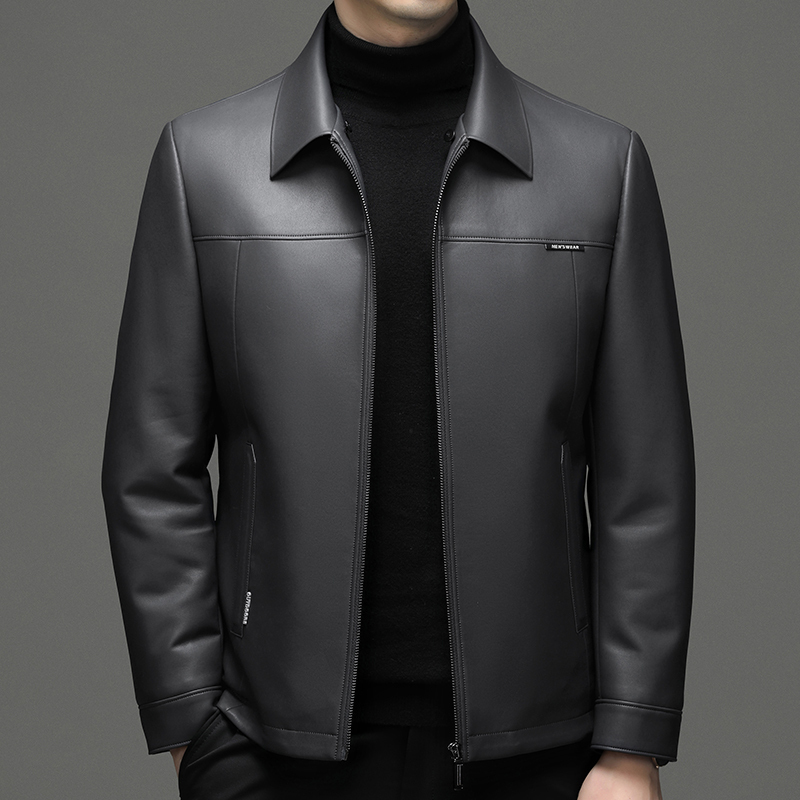 免费试穿 海宁真皮羽绒服皮衣男加绒加厚毛领可拆羽绒服韩版帅气夹克轻薄羽绒春秋新款外套皮羽绒高端外套正品官方旗舰店高清大图