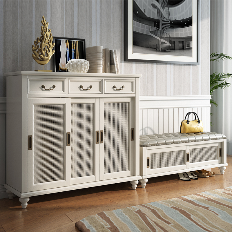 口换鞋凳可坐收纳凳鞋柜多功能厅进美式实木穿鞋凳柜高清大图