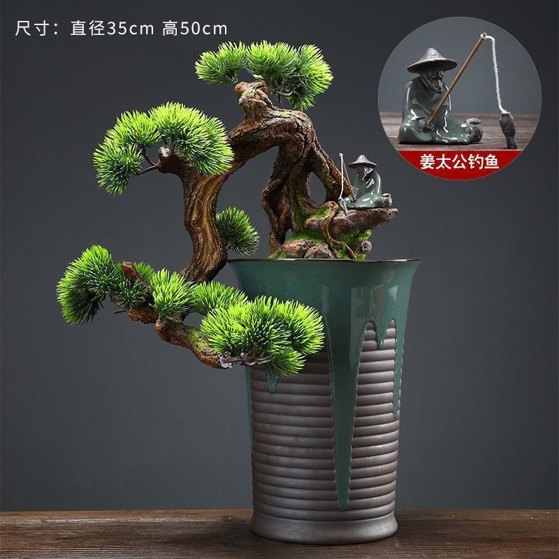 美帮汇中式仿真盆景迎客松绿植物客厅酒店家居玄关装饰品样板间软装摆件高清大图