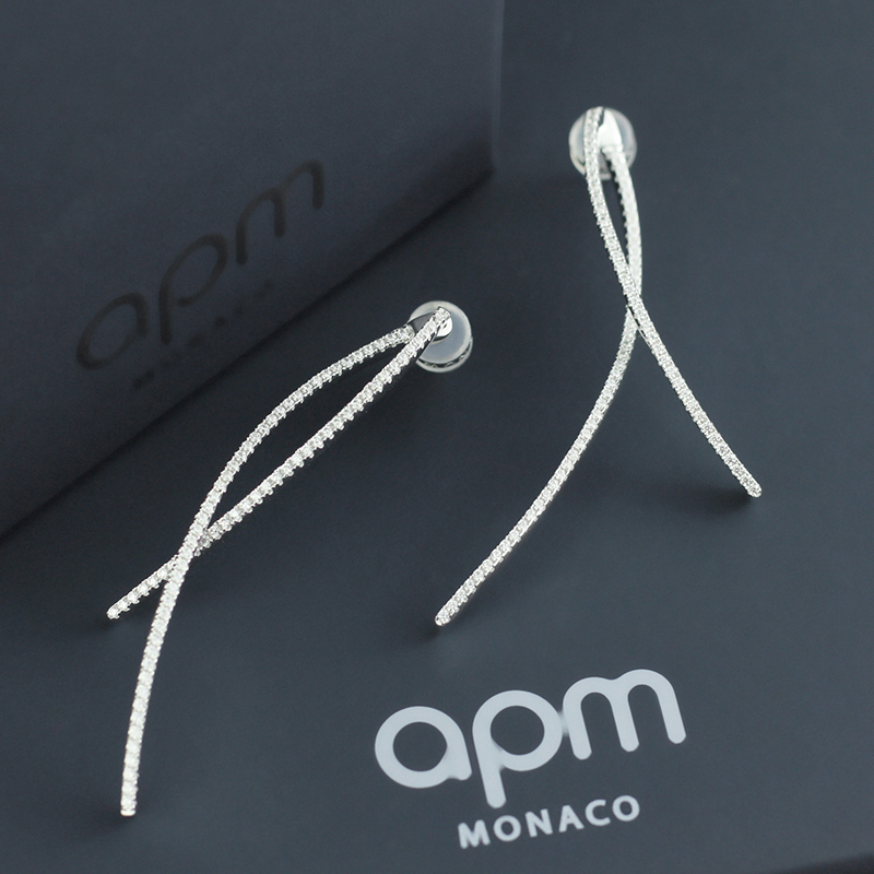 【apm MONACO】林志玲同款双曲线长短弧形耳钉气质耳扣高贵925银耳饰时尚女士穿孔耳环耳坠首饰 银色