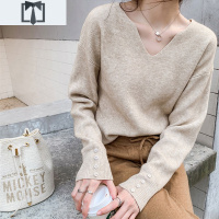 SUNTEK2020秋冬新款韩版套头v领毛衣女宽松慵懒外穿上衣百搭打底针织衫毛衣