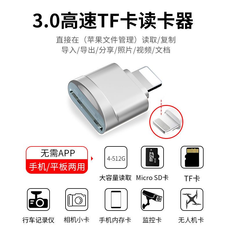 手机迷你读卡器苹果手机读取TF卡内存卡华为安卓行车记录仪读取 安卓接口[适用TF卡]金色