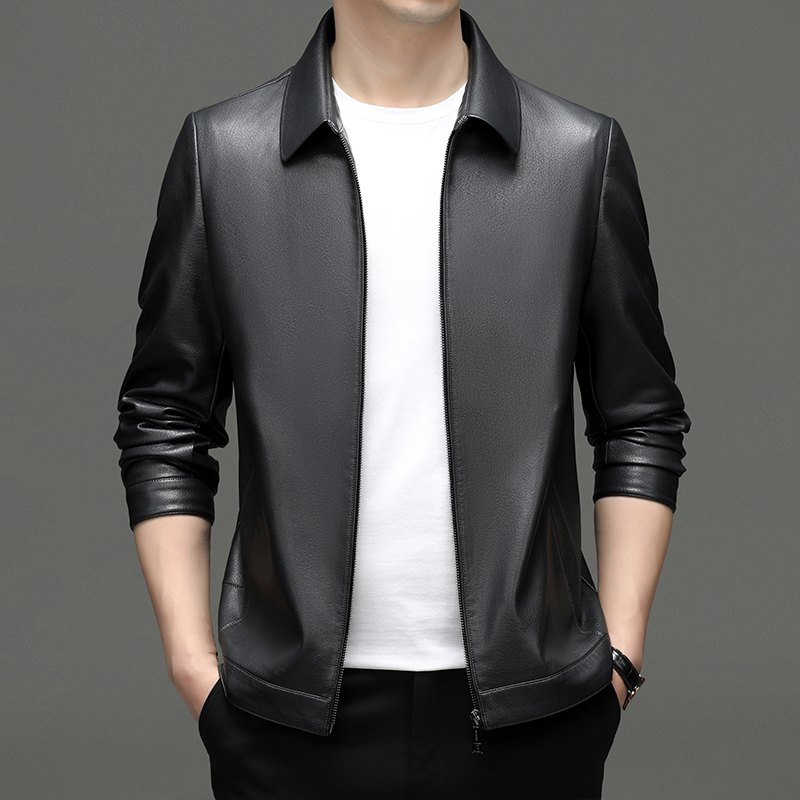 免费试穿 2024春秋装真皮夹克正品海宁皮衣男山羊皮软皮春秋季防风防水潮流中年男士商务休闲皮夹克外套海宁真皮绵羊皮高清大图
