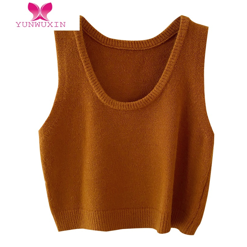 yunwuxin韩式u领净版针织背心马甲女秋内搭叠穿洋气短款百搭毛衣马夹