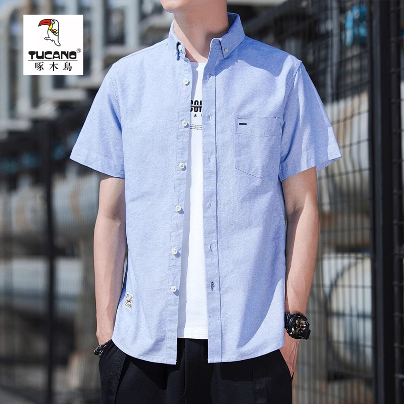 啄木鸟男士冰丝短袖衬衫夏季薄款商务休闲免烫百搭工装衬衣潮外套高清大图