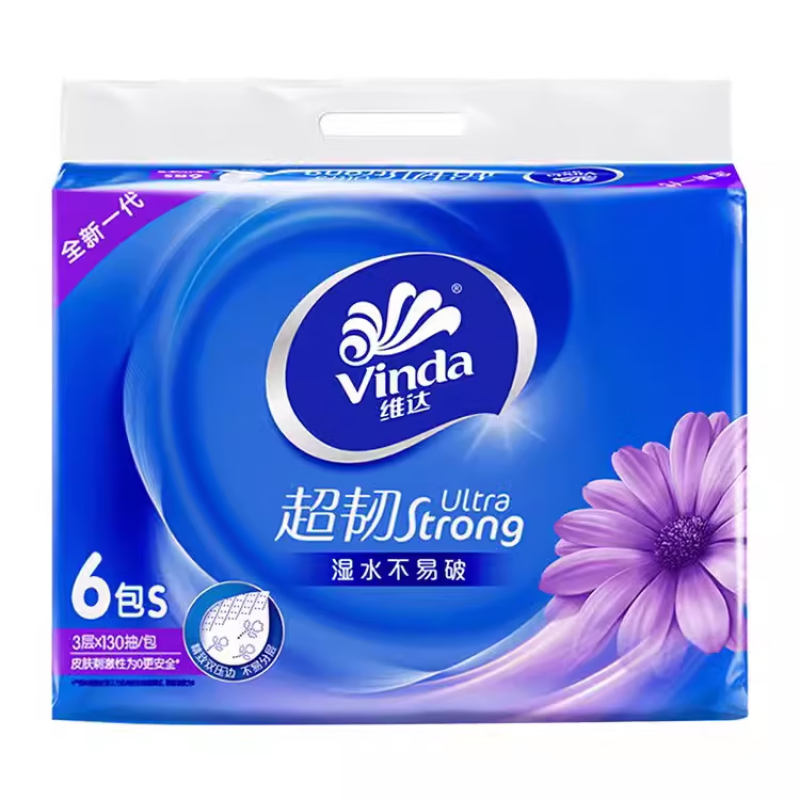 维达(Vinda)超韧抽纸餐巾纸3层130抽6包装*2提(12包)V2239