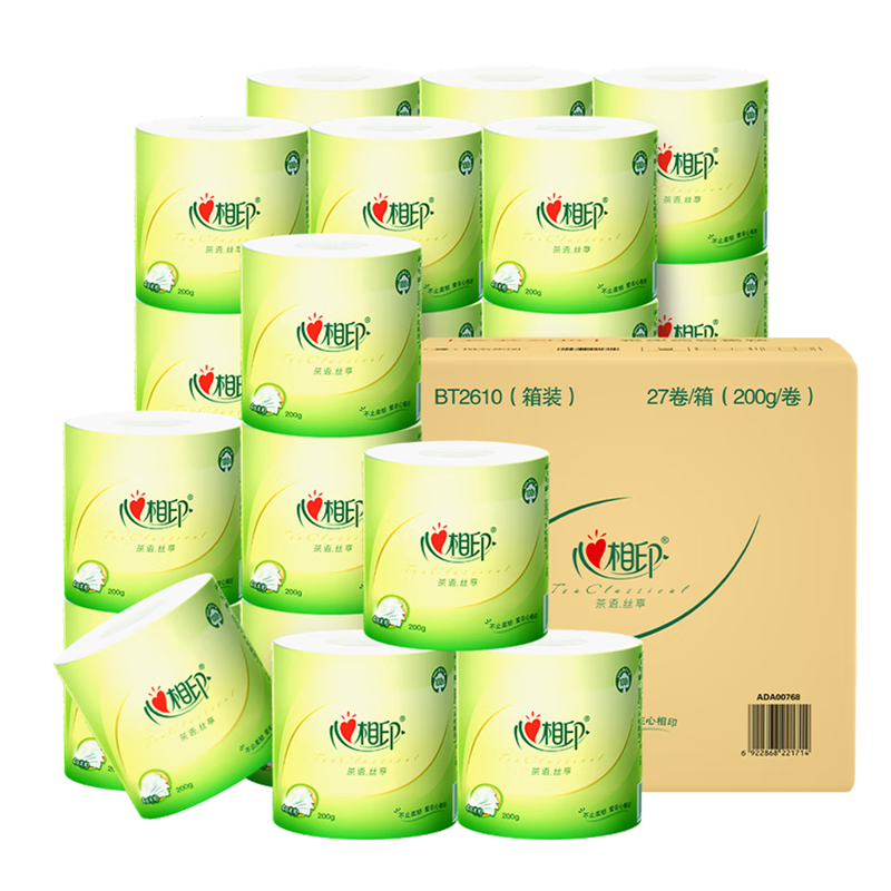心相印 卷纸 茶语有芯4层200g*27卷卫生纸巾 高克重卷筒纸 整箱