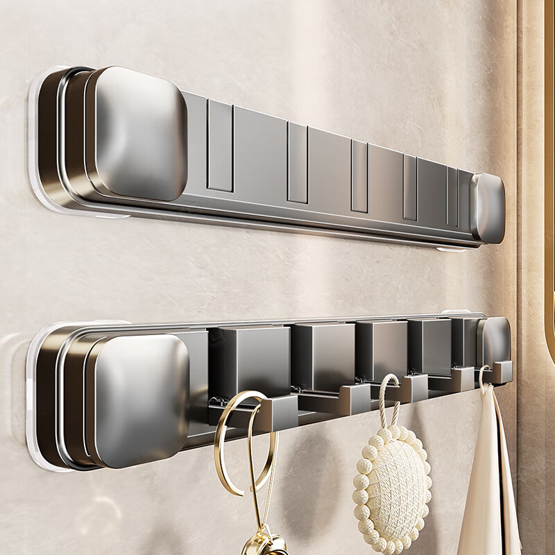 丽佳邦挂钩置物架奶白吸盘隐形折叠排钩5钩2个装高清大图