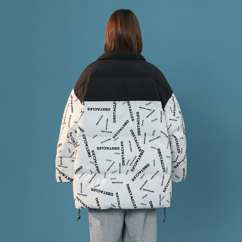 DEBRAND2021冬季新款棉服外套女韩版港风撞色字母洋气百搭棉衣袄