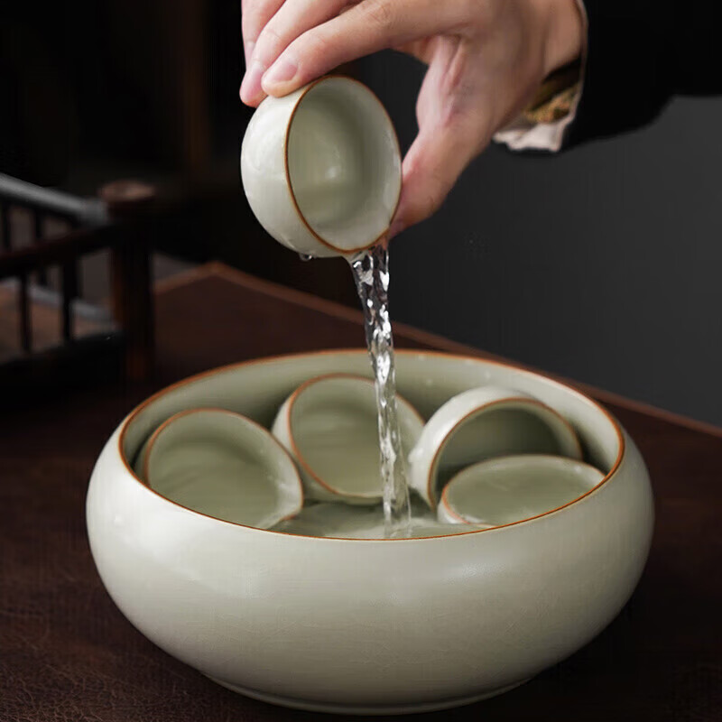 琦轩源黄汝窑茶洗缸水盂功夫笔洗茶具盆配件茶道零配茶渣缸洗茶杯家用高清大图