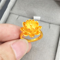 女士戒指黄铜镀金荷花欧币金大戒指3D印金首饰PTHSMY5420送女朋友七夕情人节礼物
