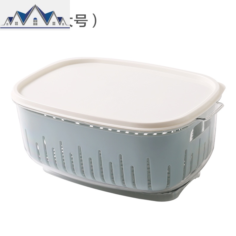 双层冰箱保鲜盒带盖沥水篮密封盒子家用蔬菜冷藏厨房食品收纳盒_13_536 大号蓝色