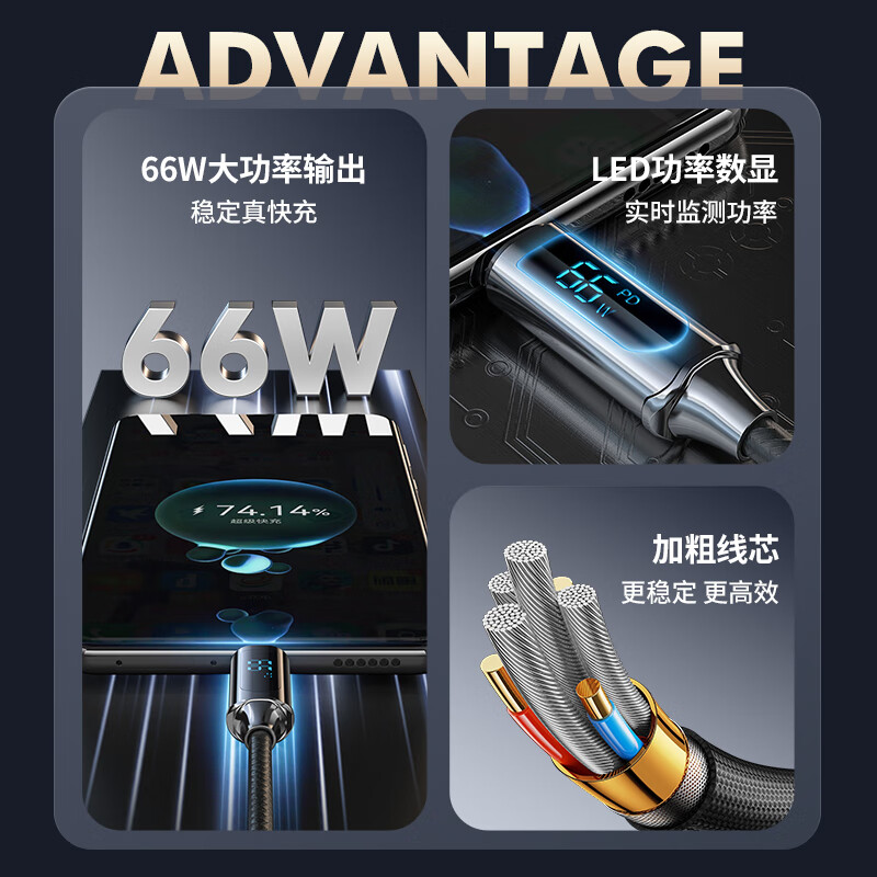 纽曼 Type-C充电线66W超级快充数据线 T66数显高清大图