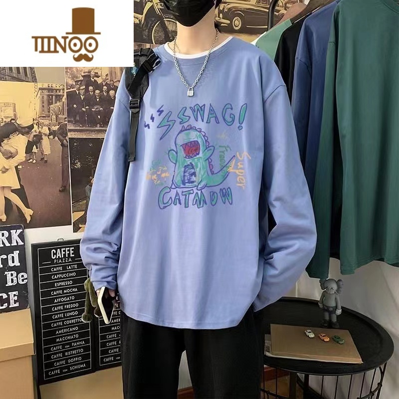 YANXU打底衫ins潮流宽松韩版白色上衣服男士长袖t恤薄款内搭高清大图